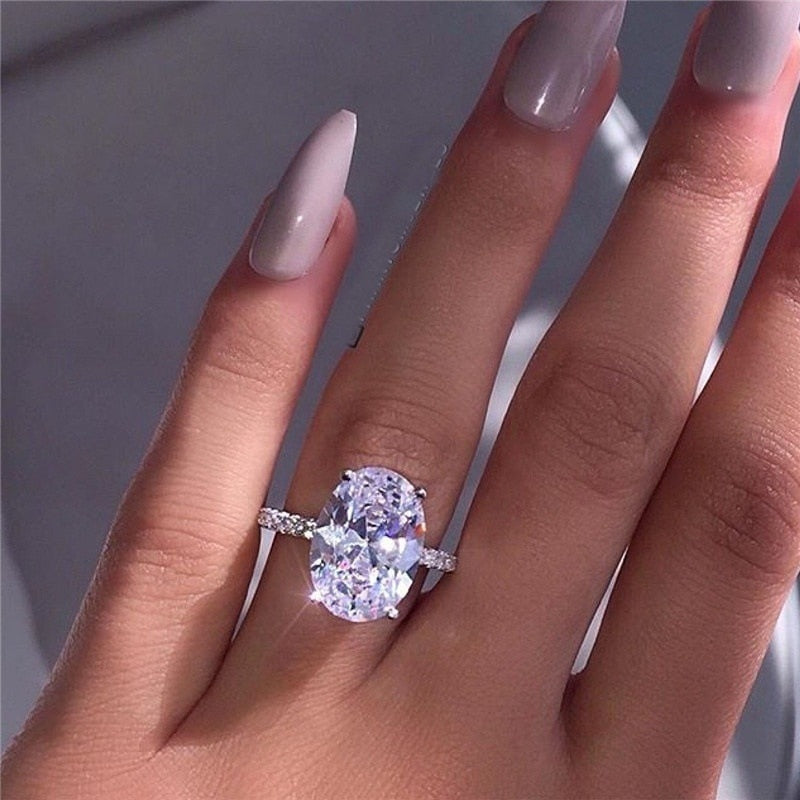 Luxury 6 ct Big Oval Cut AAA Zircon Ring with Micro Paved CZ 925 sterling silver Ring for Women Fashion Jewelry Female Rings
