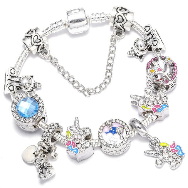 TOGORY Dropshipping Pink Lovely Mickey Pendant Beads Charm Bracelets For Women Cartoon Minnie Fine Bracelets Children Girls