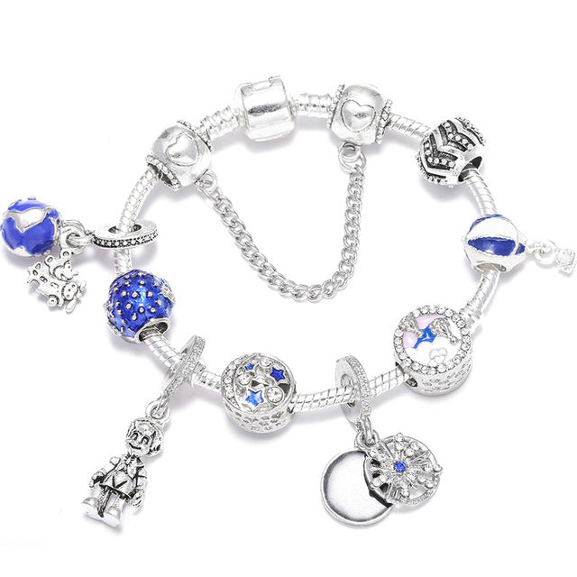 TOGORY Dropshipping Pink Lovely Mickey Pendant Beads Charm Bracelets For Women Cartoon Minnie Fine Bracelets Children Girls