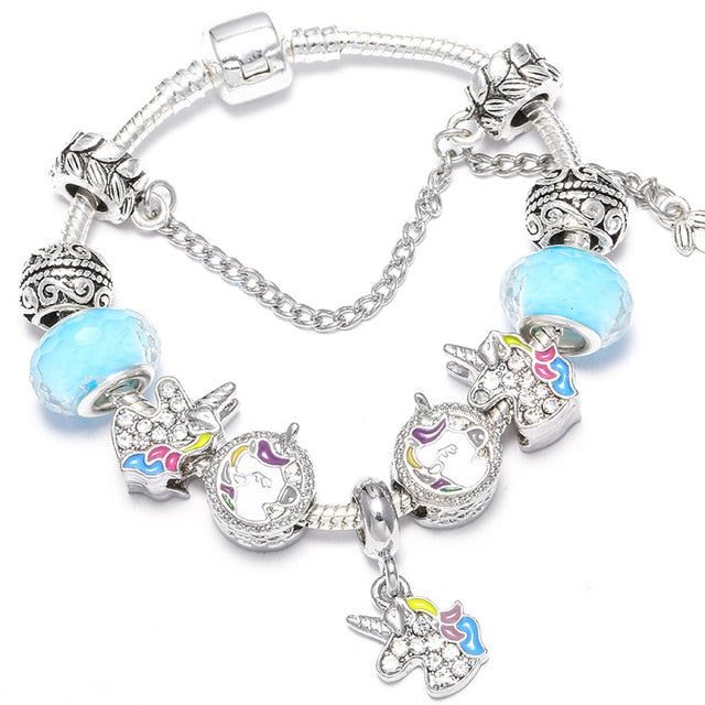 TOGORY Dropshipping Pink Lovely Mickey Pendant Beads Charm Bracelets For Women Cartoon Minnie Fine Bracelets Children Girls