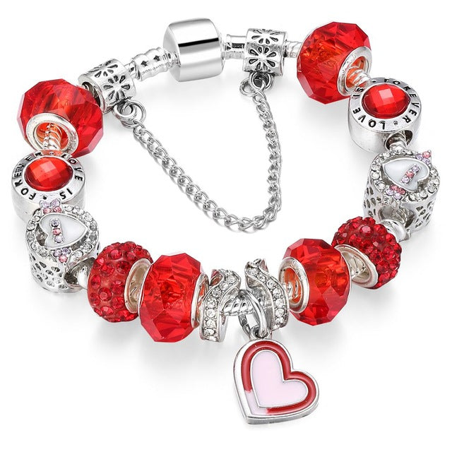 2018 new 1pcs Blue Amulets Bracelet (Mother son) High Quality Glass Beads Flower Pendant Bracelets For Women Jewelry