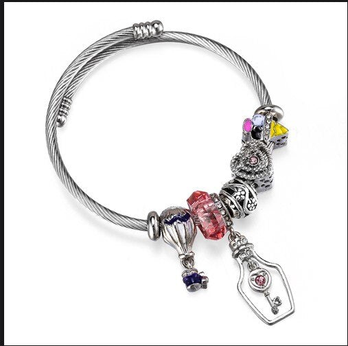 2018 new 1pcs Blue Amulets Bracelet (Mother son) High Quality Glass Beads Flower Pendant Bracelets For Women Jewelry