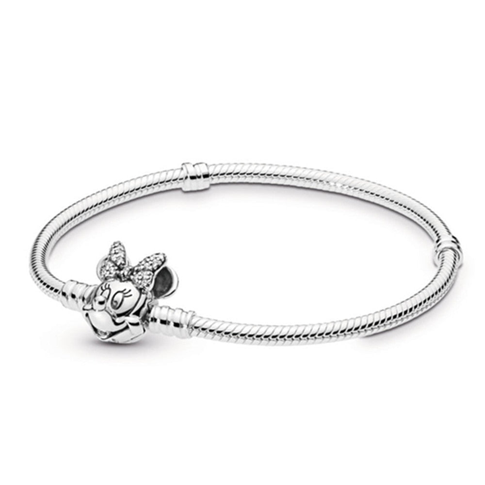 Animal Mickey Charm Bracelets & Bangles Women Jewelry Minnie Pink Bow-Knot Pendant Brand Bracelet DIY Handmade for Girl Gift