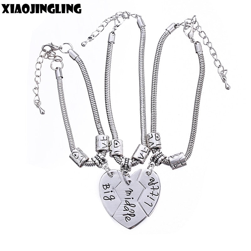 XIAOJINGLING 3pcs/Sets Women Girl Bracelets 'Big middle little' Broken Heart Bracelet Fashion Jewelry Sisters/Friends Accessory