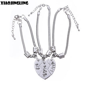XIAOJINGLING 3pcs/Sets Women Girl Bracelets 'Big middle little' Broken Heart Bracelet Fashion Jewelry Sisters/Friends Accessory