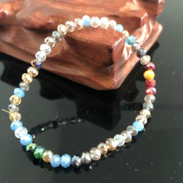 Handmade Women's 4mm Rhinestone Crystal Beaded Round Glass Beads Stretch Bracelet Femme Bangle Bracelets Women Girl Wrap Jewelry