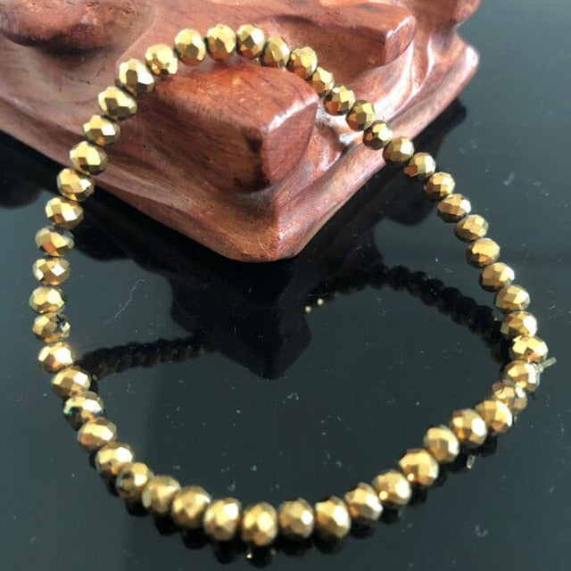 Handmade Women's 4mm Rhinestone Crystal Beaded Round Glass Beads Stretch Bracelet Femme Bangle Bracelets Women Girl Wrap Jewelry