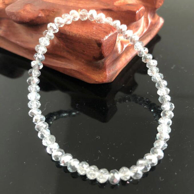 Handmade Women's 4mm Rhinestone Crystal Beaded Round Glass Beads Stretch Bracelet Femme Bangle Bracelets Women Girl Wrap Jewelry