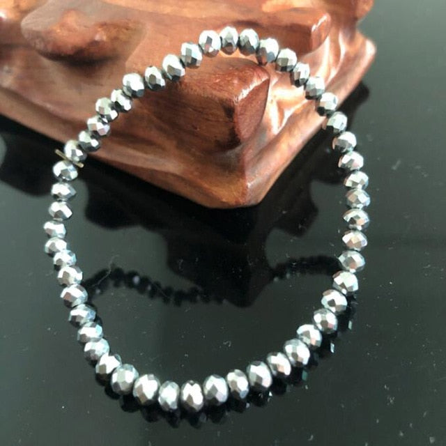 Handmade Women's 4mm Rhinestone Crystal Beaded Round Glass Beads Stretch Bracelet Femme Bangle Bracelets Women Girl Wrap Jewelry