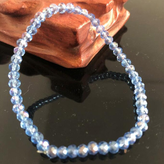 Handmade Women's 4mm Rhinestone Crystal Beaded Round Glass Beads Stretch Bracelet Femme Bangle Bracelets Women Girl Wrap Jewelry