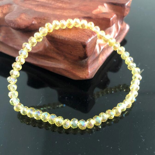Handmade Women's 4mm Rhinestone Crystal Beaded Round Glass Beads Stretch Bracelet Femme Bangle Bracelets Women Girl Wrap Jewelry