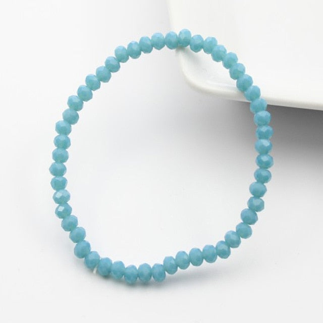 Handmade Women's 4mm Rhinestone Crystal Beaded Round Glass Beads Stretch Bracelet Femme Bangle Bracelets Women Girl Wrap Jewelry
