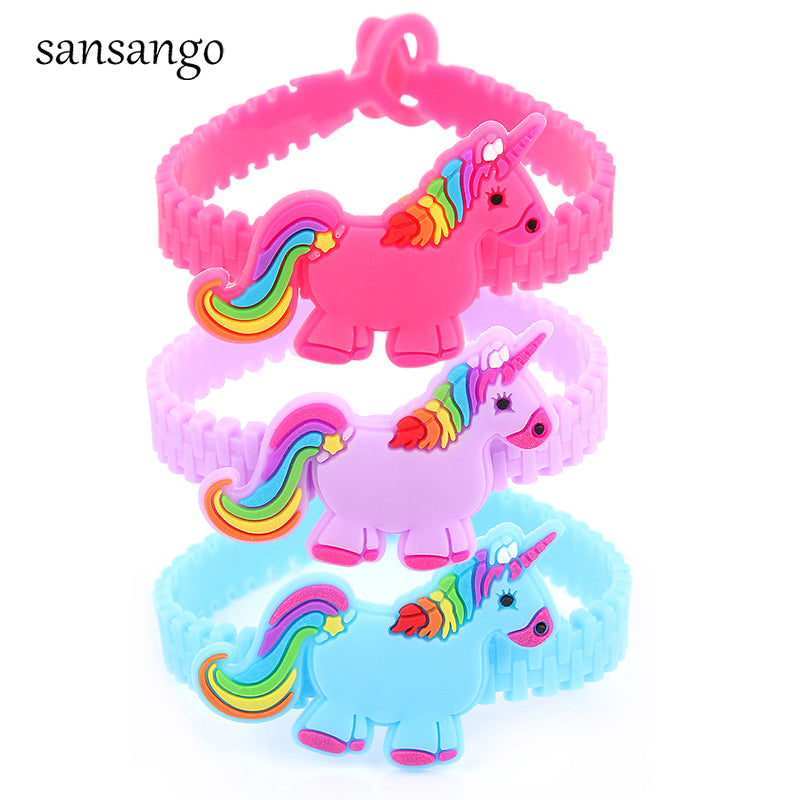 3pcs/set Trendy Children Lovely Animal Unicorn Silicone Bracelet Wristband Kids Mix Styles Charm Birthday Party Festival Gift