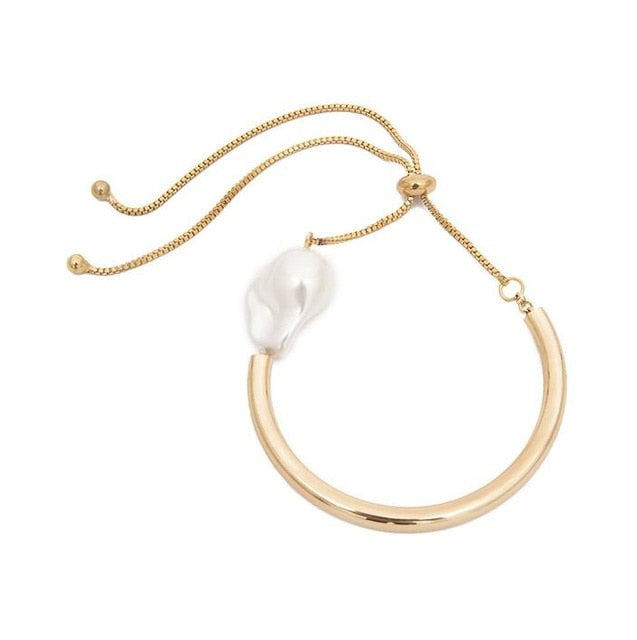 KMVEXO Baroque Irregular Simulated Pearls Gold Color Bracelets for Women Girls Summer Party Wedding Jewelry Bangles Gifts 2019