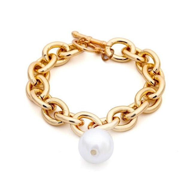 KMVEXO Baroque Irregular Simulated Pearls Gold Color Bracelets for Women Girls Summer Party Wedding Jewelry Bangles Gifts 2019