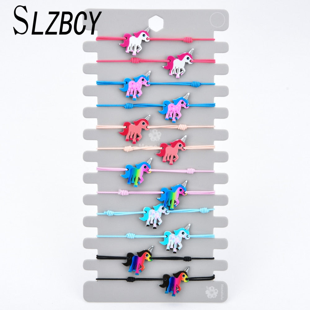 Unicorn Tree of Life Charms Elastic Bracelet Bangle For Women Child Bohemian Jewelry Gift Braided Rope Bracelets 12pcs/set