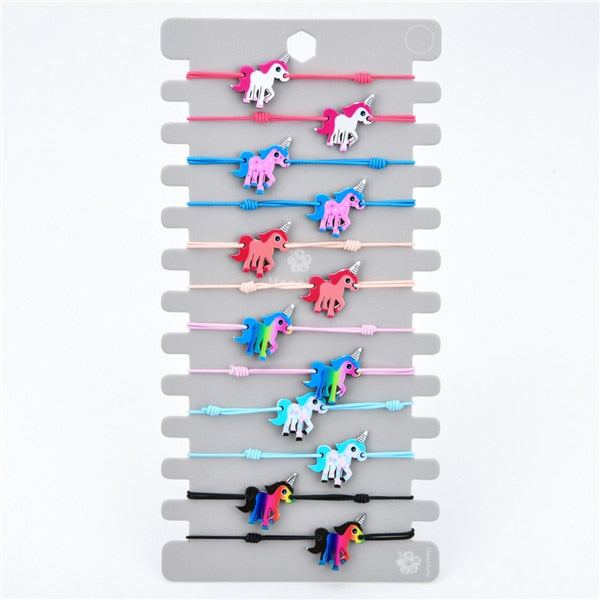 Unicorn Tree of Life Charms Elastic Bracelet Bangle For Women Child Bohemian Jewelry Gift Braided Rope Bracelets 12pcs/set