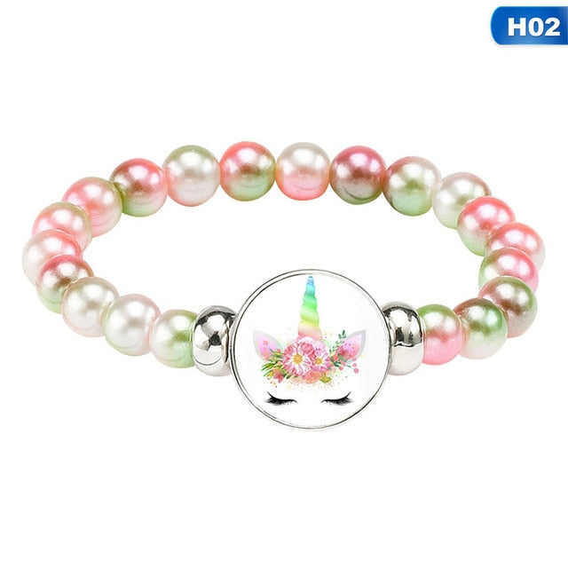 Rainbow Unicorn Glass Beads Bracelets & Bangles For Kids Girls Party Accessories Gifts