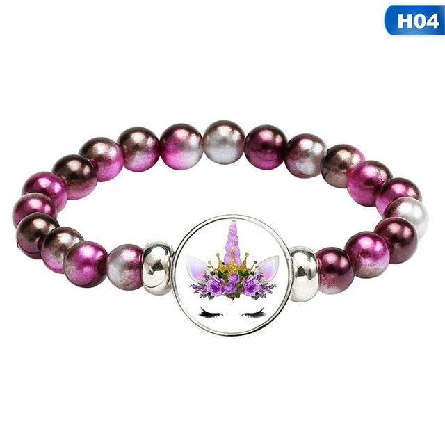 Rainbow Unicorn Glass Beads Bracelets & Bangles For Kids Girls Party Accessories Gifts