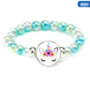 Rainbow Unicorn Glass Beads Bracelets & Bangles For Kids Girls Party Accessories Gifts