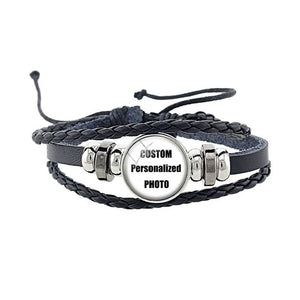 JOINBEAUTY Personalized Photo Multilayer Leather Bracelet Custom Handmade Round Glass Cabochon Girls&Boys Bangle NA01