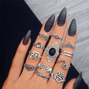RAVIMOUR 15pcs/set Midi Kunckle Rings For Women Antique Geometric Lotus Boho Ring Set Bohemian Indian Jewelry Drop Shipping 2018
