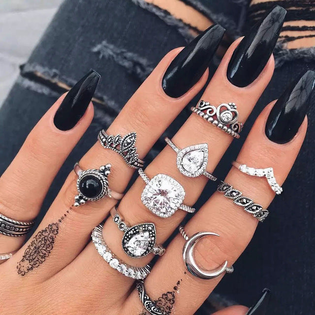 RAVIMOUR 15pcs/set Midi Kunckle Rings For Women Antique Geometric Lotus Boho Ring Set Bohemian Indian Jewelry Drop Shipping 2018