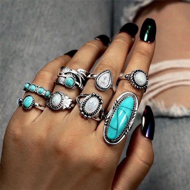 RAVIMOUR 15pcs/set Midi Kunckle Rings For Women Antique Geometric Lotus Boho Ring Set Bohemian Indian Jewelry Drop Shipping 2018