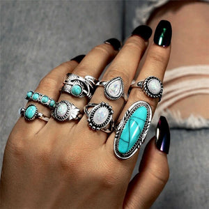 RAVIMOUR 15pcs/set Midi Kunckle Rings For Women Antique Geometric Lotus Boho Ring Set Bohemian Indian Jewelry Drop Shipping 2018