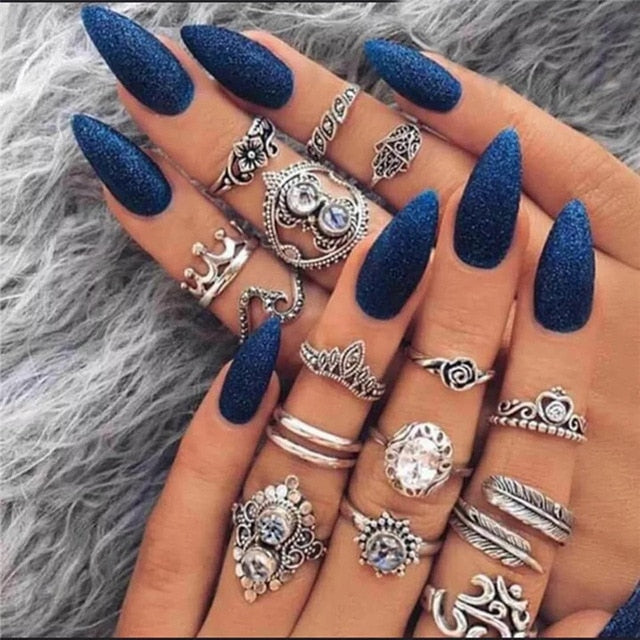 RAVIMOUR 15pcs/set Midi Kunckle Rings For Women Antique Geometric Lotus Boho Ring Set Bohemian Indian Jewelry Drop Shipping 2018