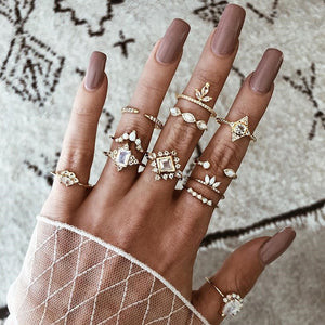 RAVIMOUR 15pcs/set Midi Kunckle Rings For Women Antique Geometric Lotus Boho Ring Set Bohemian Indian Jewelry Drop Shipping 2018