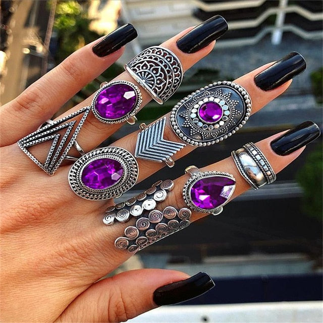 RAVIMOUR 15pcs/set Midi Kunckle Rings For Women Antique Geometric Lotus Boho Ring Set Bohemian Indian Jewelry Drop Shipping 2018