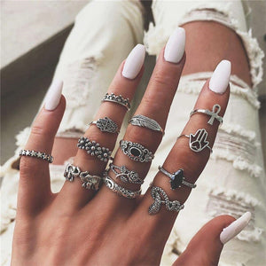 RAVIMOUR 15pcs/set Midi Kunckle Rings For Women Antique Geometric Lotus Boho Ring Set Bohemian Indian Jewelry Drop Shipping 2018