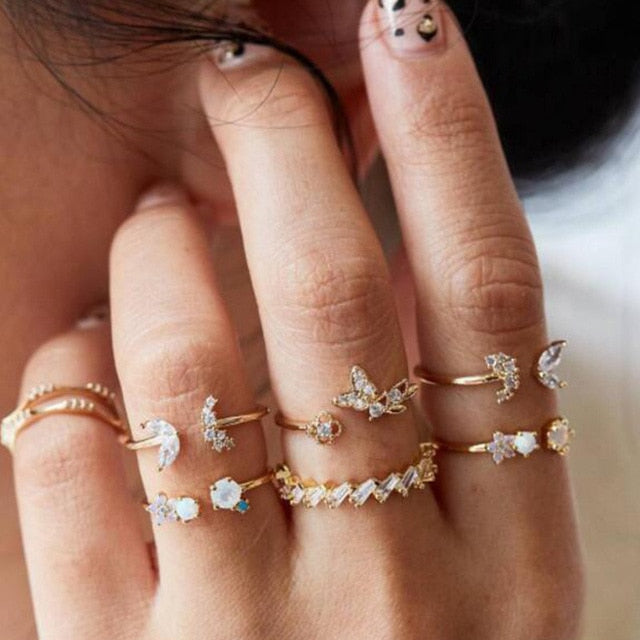 RAVIMOUR 15pcs/set Midi Kunckle Rings For Women Antique Geometric Lotus Boho Ring Set Bohemian Indian Jewelry Drop Shipping 2018