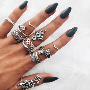 RAVIMOUR 15pcs/set Midi Kunckle Rings For Women Antique Geometric Lotus Boho Ring Set Bohemian Indian Jewelry Drop Shipping 2018