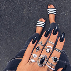 RAVIMOUR 15pcs/set Midi Kunckle Rings For Women Antique Geometric Lotus Boho Ring Set Bohemian Indian Jewelry Drop Shipping 2018