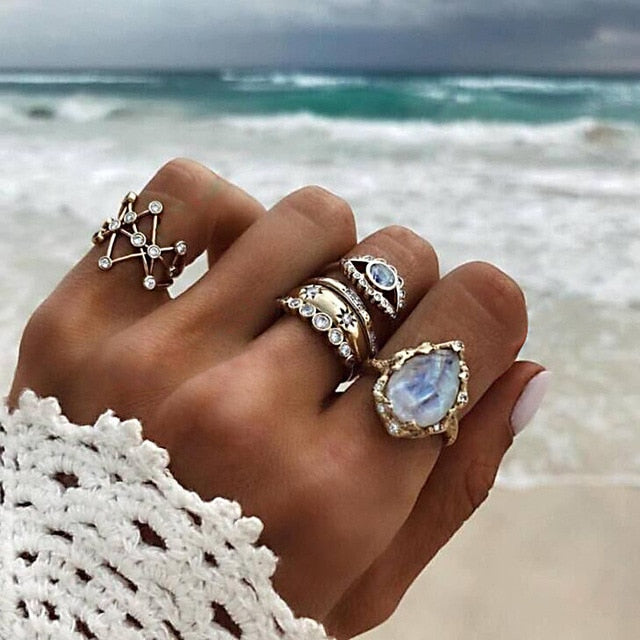 RAVIMOUR 15pcs/set Midi Kunckle Rings For Women Antique Geometric Lotus Boho Ring Set Bohemian Indian Jewelry Drop Shipping 2018
