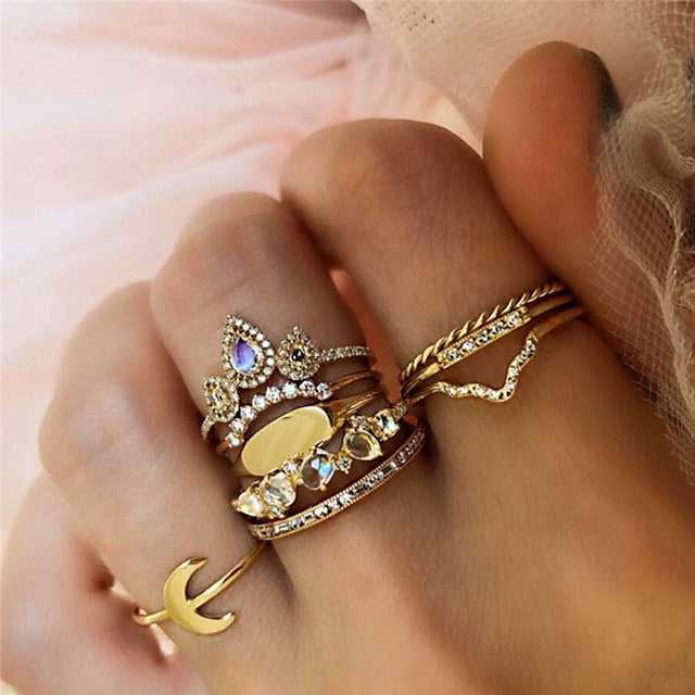 RAVIMOUR 15pcs/set Midi Kunckle Rings For Women Antique Geometric Lotus Boho Ring Set Bohemian Indian Jewelry Drop Shipping 2018
