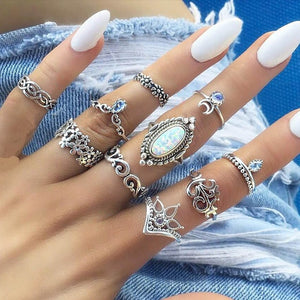 RAVIMOUR 15pcs/set Midi Kunckle Rings For Women Antique Geometric Lotus Boho Ring Set Bohemian Indian Jewelry Drop Shipping 2018