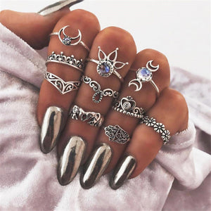 RAVIMOUR 15pcs/set Midi Kunckle Rings For Women Antique Geometric Lotus Boho Ring Set Bohemian Indian Jewelry Drop Shipping 2018