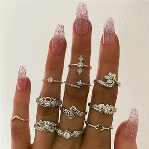 RAVIMOUR 15pcs/set Midi Kunckle Rings For Women Antique Geometric Lotus Boho Ring Set Bohemian Indian Jewelry Drop Shipping 2018