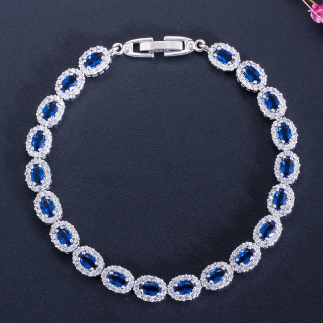 Fashion Women Sterling Silver 925 Jewelry Summer Design Dark Blue Cubic Zirconia Crystal Marquise Bracelet For Mother Day B070