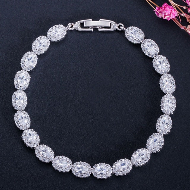 Fashion Women Sterling Silver 925 Jewelry Summer Design Dark Blue Cubic Zirconia Crystal Marquise Bracelet For Mother Day B070