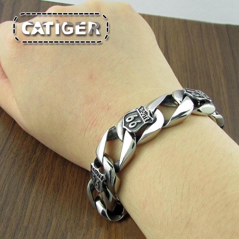 Punk Stainless Steel Route 66 Bracelet Historic Mother Road USA Highway Motor Biker Route Bracelets Jewelry