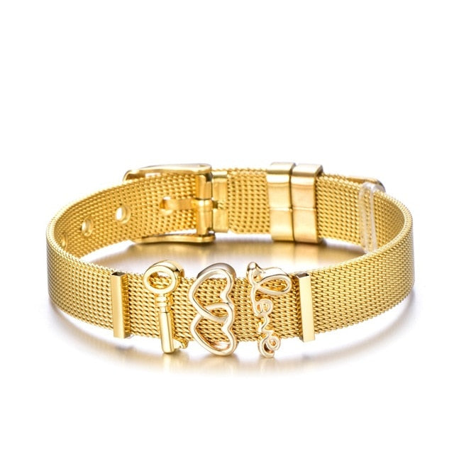 High Quality Stainless Steel Mesh Bracelet Set Love Mother Crystal Charm Brand Bracelet for Woman Wife Mother's Day gift