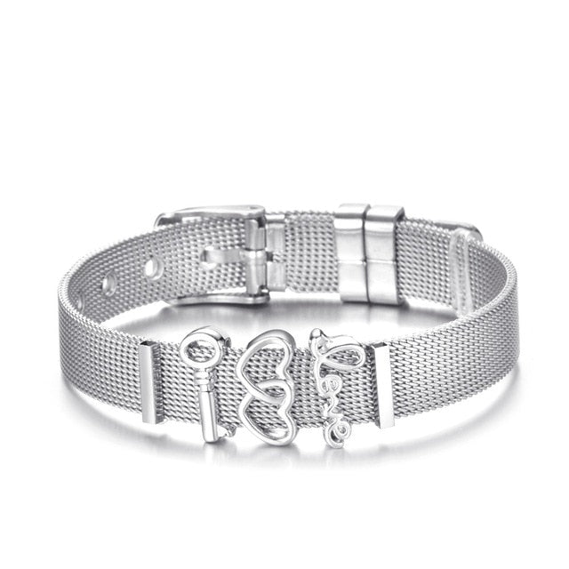 High Quality Stainless Steel Mesh Bracelet Set Love Mother Crystal Charm Brand Bracelet for Woman Wife Mother's Day gift