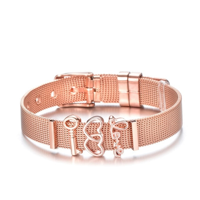 High Quality Stainless Steel Mesh Bracelet Set Love Mother Crystal Charm Brand Bracelet for Woman Wife Mother's Day gift