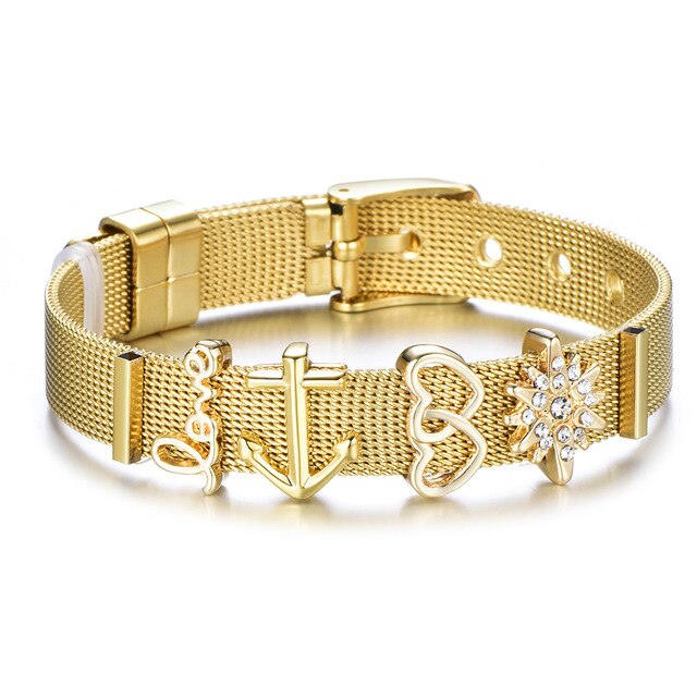 High Quality Stainless Steel Mesh Bracelet Set Love Mother Crystal Charm Brand Bracelet for Woman Wife Mother's Day gift