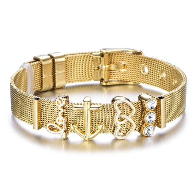 High Quality Stainless Steel Mesh Bracelet Set Love Mother Crystal Charm Brand Bracelet for Woman Wife Mother's Day gift