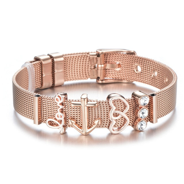 High Quality Stainless Steel Mesh Bracelet Set Love Mother Crystal Charm Brand Bracelet for Woman Wife Mother's Day gift